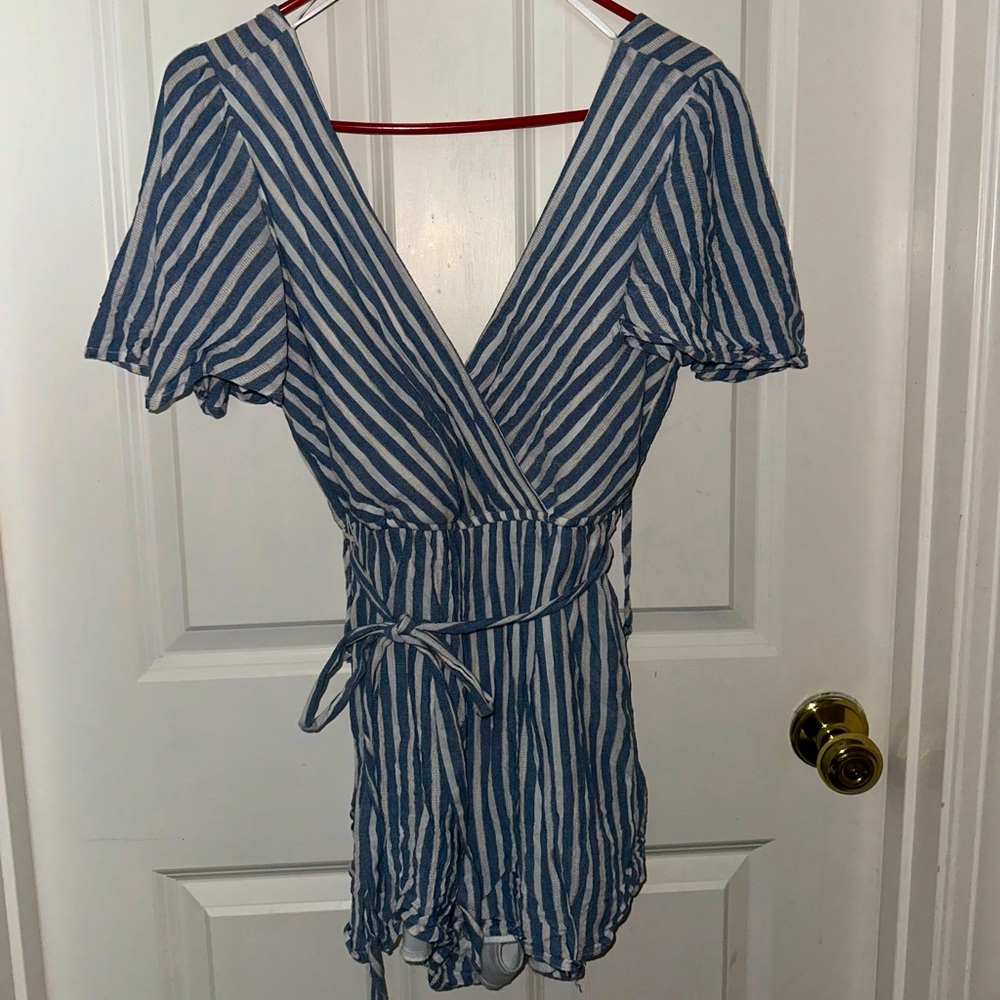 Blue and White Striped Romper